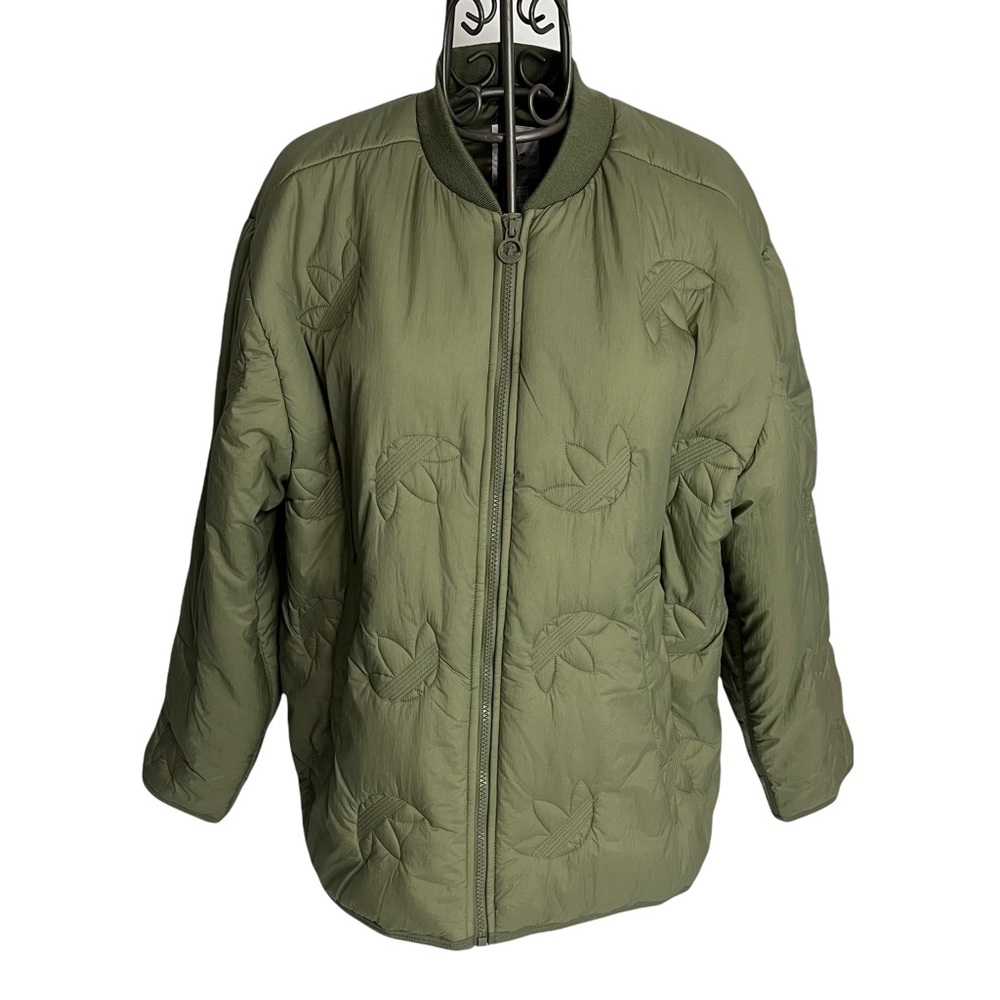 14) NWT ADIDAS Originals Trefoil Green Oversized Bomber Liner Jacket Size Small - Picture 4 of 16